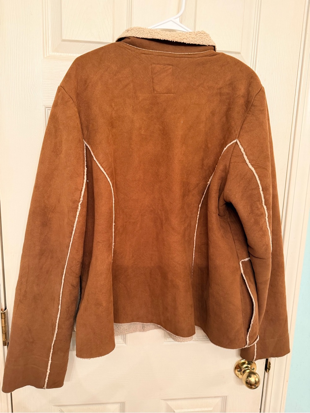VTG Old Navy Brown Teddy-Lined Suede Jacket with Cream Collar - Picture 4 of 4